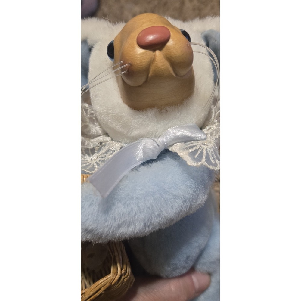 Robert Raikes Wood Face Bunny Rabbit Plush Daniel Stuffed Animal Basket No Egg - Picture 14 of 16